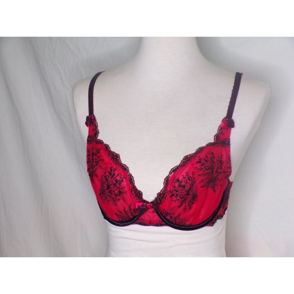🆕FELINA Bridgette Non-Padded Bra Red Black 32C #110255 - Picture 2 of 5